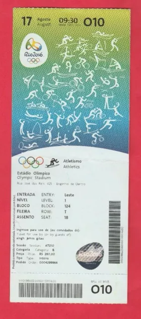 Orig.Ticket  Olympische Spiele RIO DE JANEIRO 2016 - Leichtathletik 17.08. ! TOP