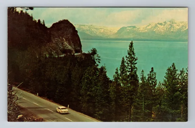 Lake Tahoe CA-California, Aerial Of Lake Tahoe And Road, Vintage Postcard