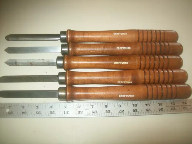 Set of 5  Sears Craftsman Professional Wood Turning Chisels 13-14" Long USA