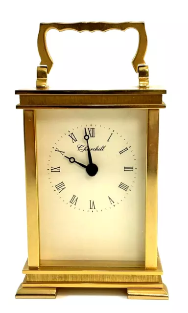 Churchill Brass Carriage Clock with Quartz Movement - Working Order