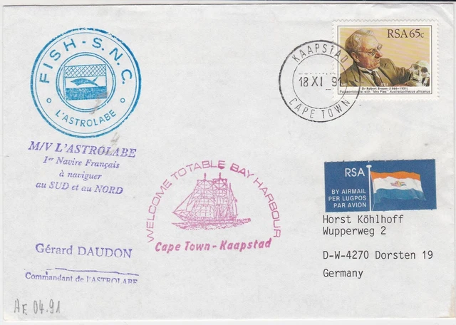 africa 1991 capetown cancel  ship shipping stamps cover ref 21243