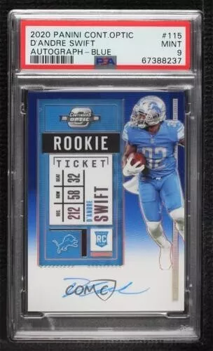 D'ANDRE SWIFT RC 2020 Contenders OPTIC ROOKIE TICKET AUTO BLUE 35/75 PSA 9 .`