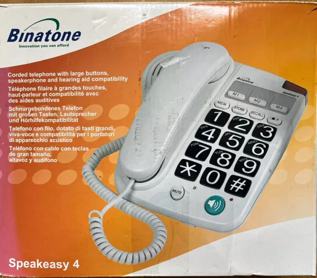 Binatone Speakeasy 4 Corded Telephone Large Buttons Speaker Phone & Hearing Aid