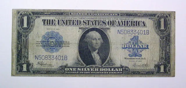 1923 UNITED STATES Large One Dollar $1 Silver Certificate Note Blue Seal  LOOK