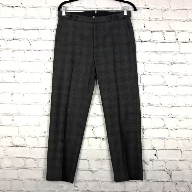 Miu Miu Pants Womens 38 Gray Plaid Wool Mid Rise Straight Leg Cropped Trouser