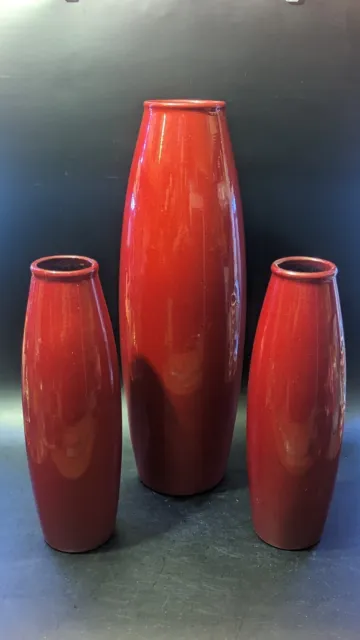 Scheurich Germany Pier 1 Amano Art Pottery Oxblood Red Vases, Set Of 3 Vintage
