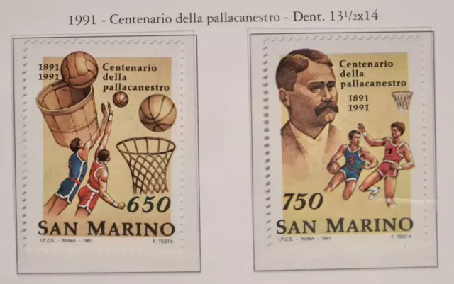 1991 Centenario della pallacanestro - MNH Cpl 2 Val - Rep. San Marino