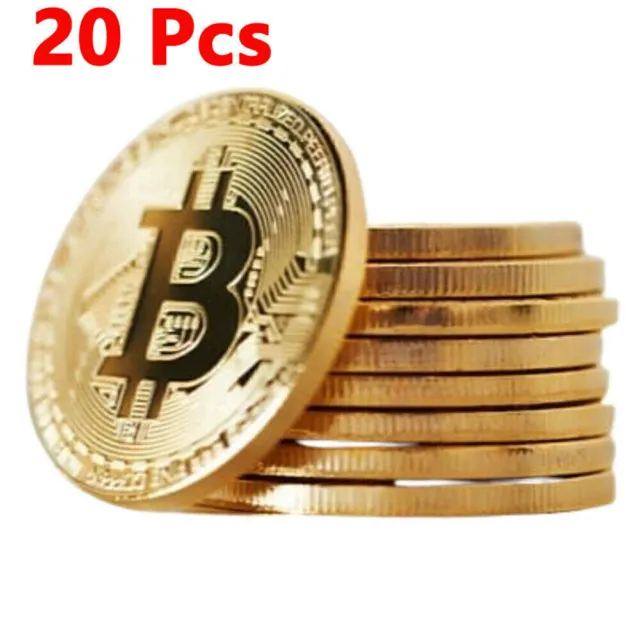 20 Pcs  Bitcoin Physical Commemorative Coin Plated Gold Collection Collectible