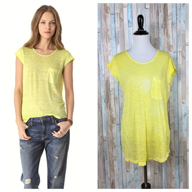 Joie S Bright Yellow Rancher D Linen Slub Garment Dye Knit Top Tee T Shirt $128