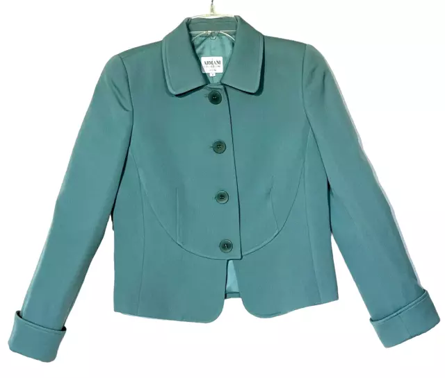 New Armani Collezioni Teal Blue Wool Silk Blazer Jacket Size 6 - Made in Italy