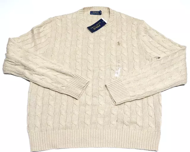 Men's Polo Ralph Lauren Cable Knit Sweater - Tan - Large - NWT