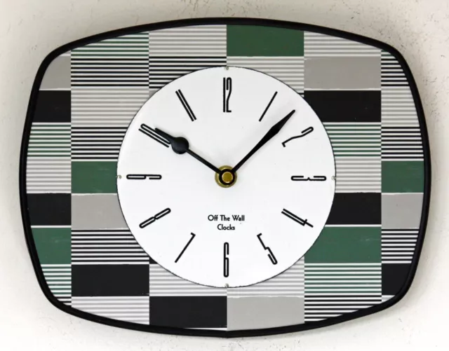 NEW 26cm Geometric Style Wall Clock - Modern Green Handmade Vintage Mid Century