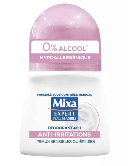 Lot de 3 déodorants MIXA  Roll on bille 50 ml anti irritations