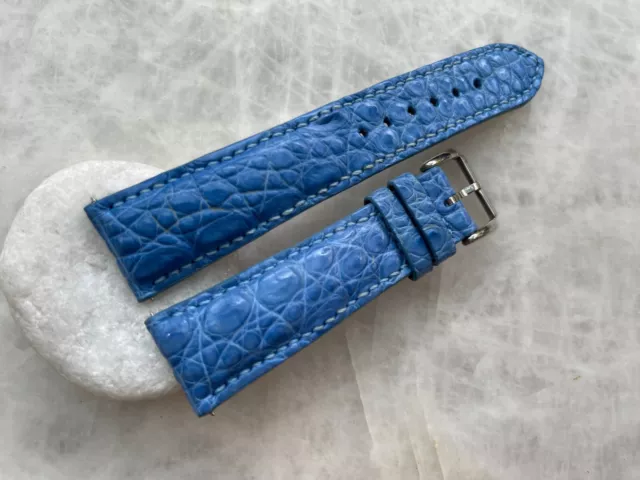 22mm/18mm Genuine Real Blue Alligator Crocodile Leather Grain Watch Strap Band