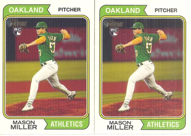 2 Card 2023 Topps Heritage Mason Miller Rookie Baseball Card Lot #510