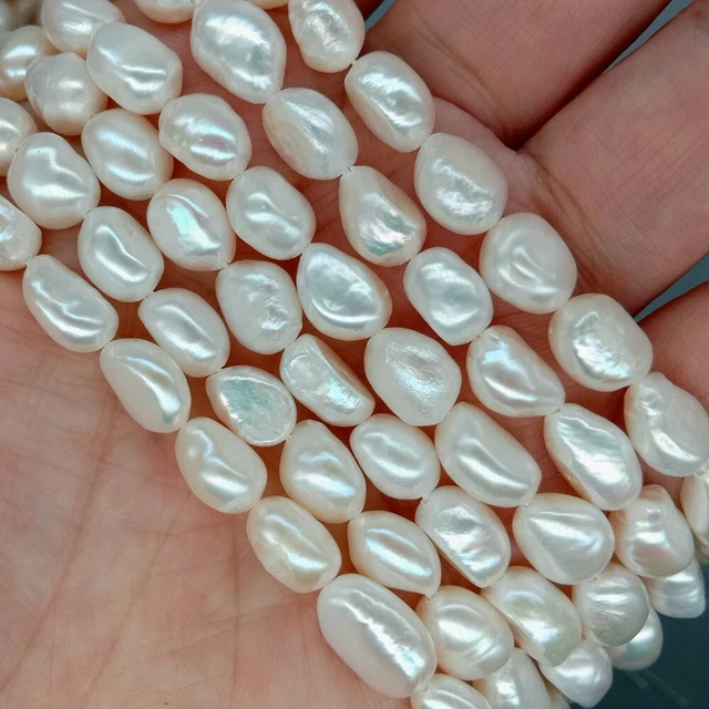 5 PCS 7x9mm Freshwater White Baroque Pearl Strand Shimmery Pearly 14" Strand