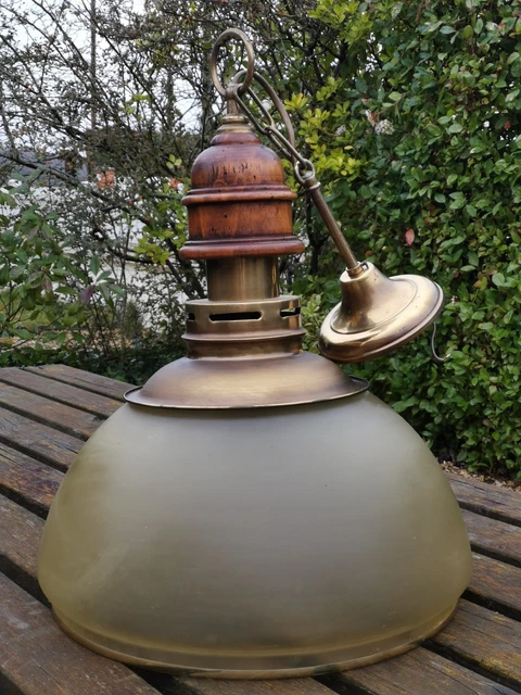 Ancien lustre, suspension RDA Scandinave, suspension en laine, bois