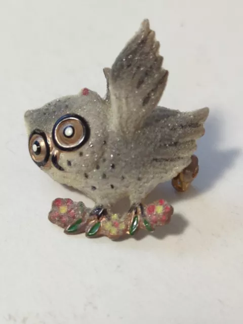 Vintage 1960s Small Owl Brooch Lapel Pin Sugar Coated, Estate Granny  Core