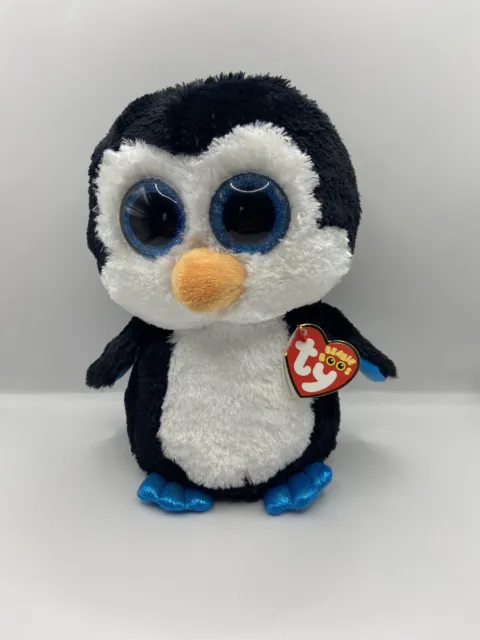 Ty Beanie Boos Waddles The Penguin 9” Plush Glitter Blue Eyes 2017 Retired NWT