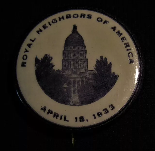 1933 1.5" Royal Neighbors Of America Pin - Topeka Ks Kansas Capital Building