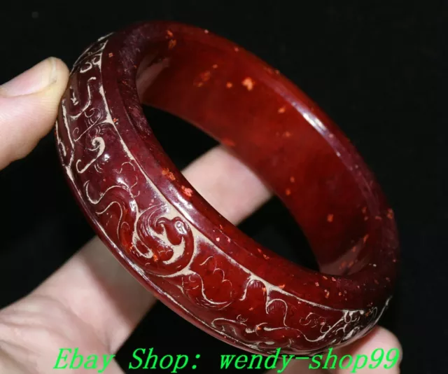 Old Chinese Han Dynasty Natural Hetian Jade Dragon Pixiu Beast Bracelet Bangle