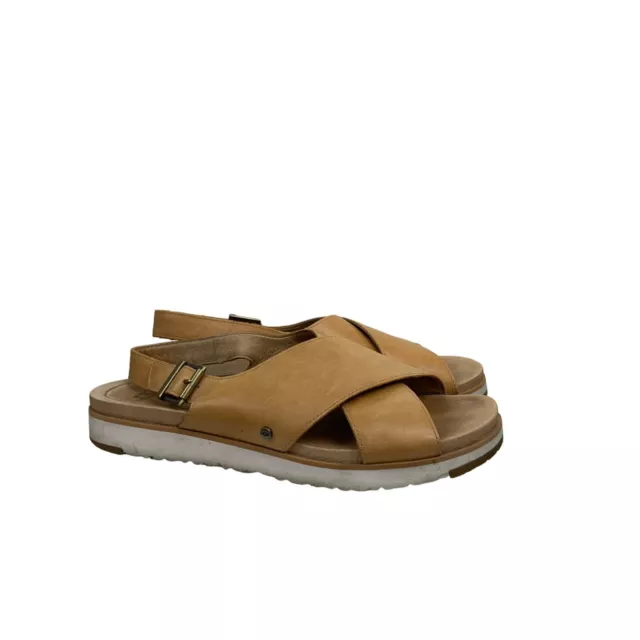 UGG women's leather flat sandals tan wide leather straps classic timeless size 9