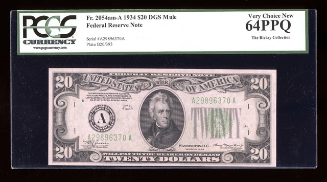 DBR 1934 $20 DGS FRN Mule Boston Fr. 2054-Adgsm PCGS 64 PPQ Serial A29896370A