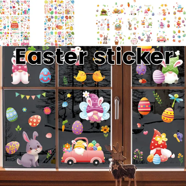 Easter Window Stickers 9 Sheets Cute Cartoon Bunny Window Decals Colourful tenxD