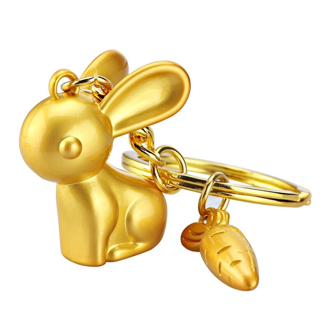 Chinese Zodiac Gold Rabbit Key Chain Pendant Ornament Car Backpack Pendant Gift`
