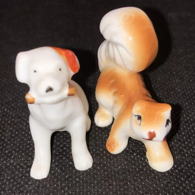 Vintage Porcelain Miniature Animal Figurines Dog And Squirrel Made in Japan