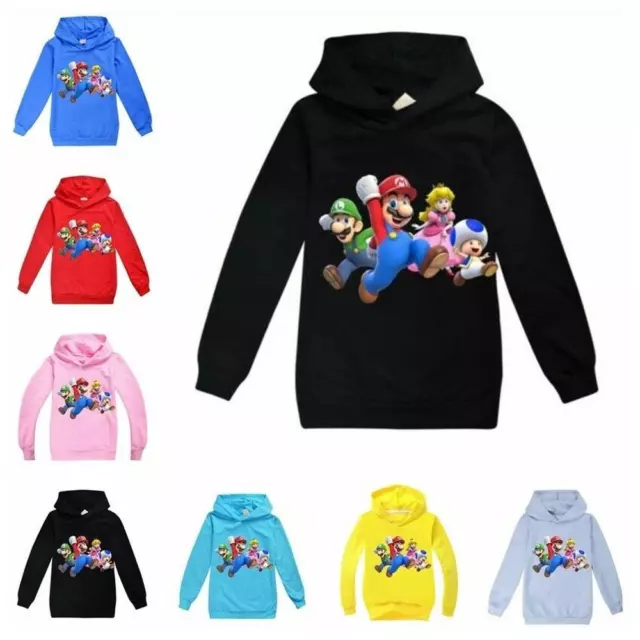 Super Mario Kinder Langarm Kapuzenpullover Hoodie T-shirt Pullis Mädchen Jungen/