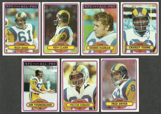 1980 Topps Los Angeles Rams 19 cartas conjunto de equipo Vince Ferragamo Pat Haden F secadora