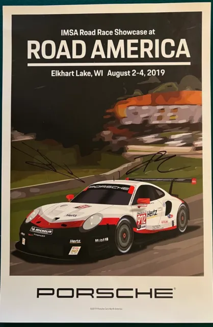 2019 ROAD AMERICA IMSA Road Race, Porsche, Signed GT Team #912, Poster 18 x 12