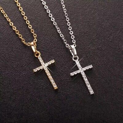 Crystal Cross Pendant Necklace Chain Silver Gold Colour