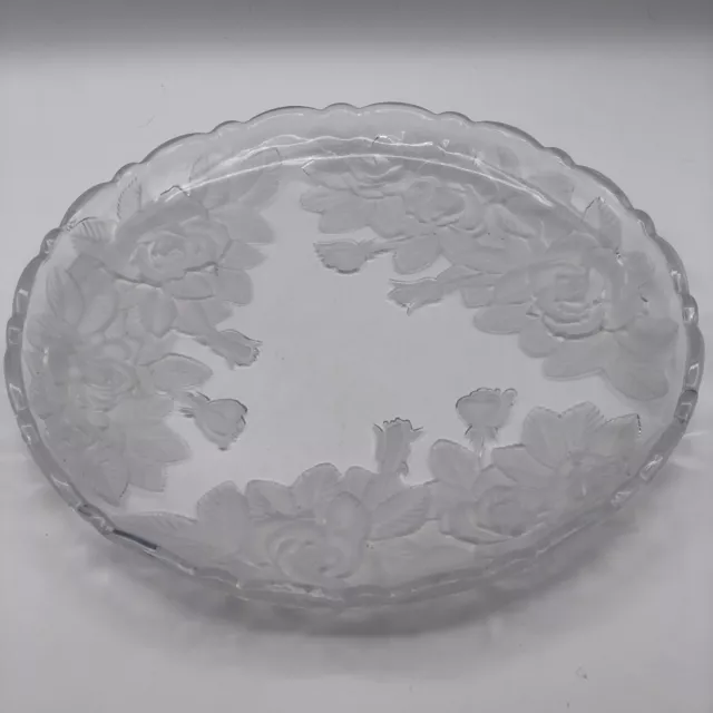 Mikasa 14 inch Crystal Frosted Roses Platter With Lip