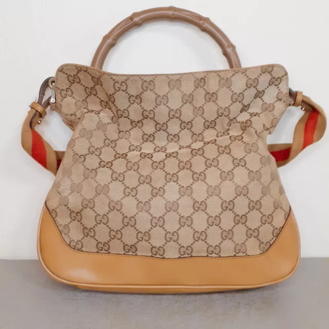 Authentic GUCCI Bamboo Tote Hand Bag GG Canvas Leather 112530 Brown 7764G