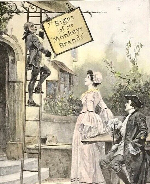 Victorian Print Advert Brookes Soap Monkey Brand Colour Signed G.E.R 1894