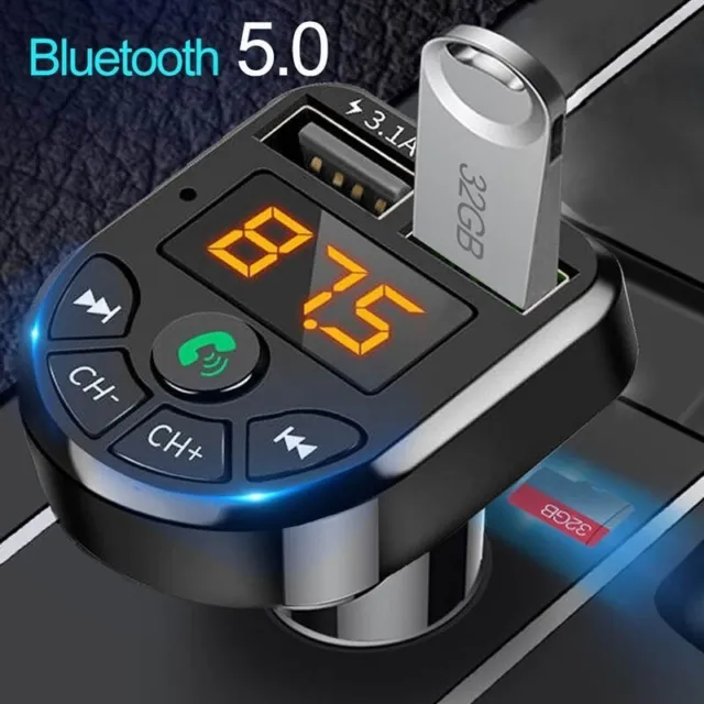 Mains Libres Bluetooth sans Fil 5.0 Voiture Transmetteur Fm MP3 Lecteur Double