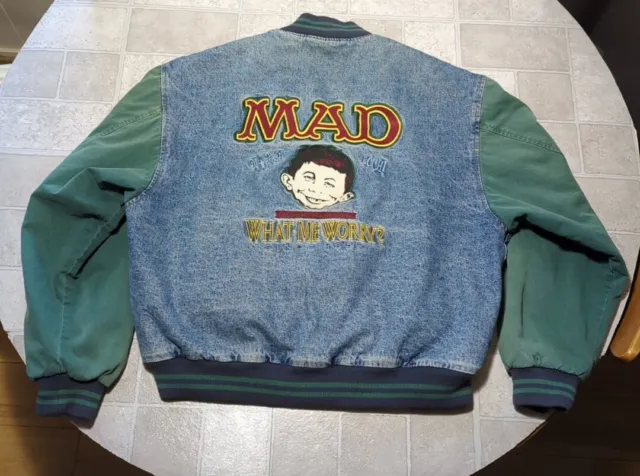 Mad Magazine Jacket Adult Large What Me Worry Alfred E. Neuman Denim Bomber VTG