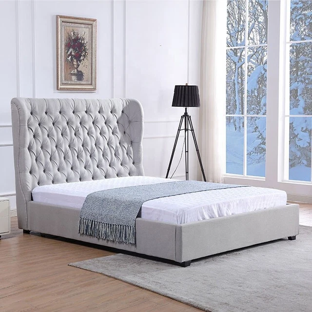 Lit Chesterfield Capitonné Luxe Chambre à Coucher Design Lits Tissu Cuir Neuf
