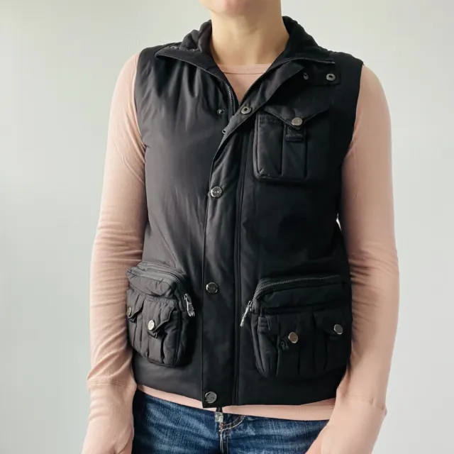 Lauren Ralph Lauren Field Vest Utility Black Puffer Cargo Pockets Zip Size Small