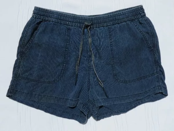 J CREW Denim US Women’s sz M L Indigo Blue Striped Lyocell Twill Seaside Shorts