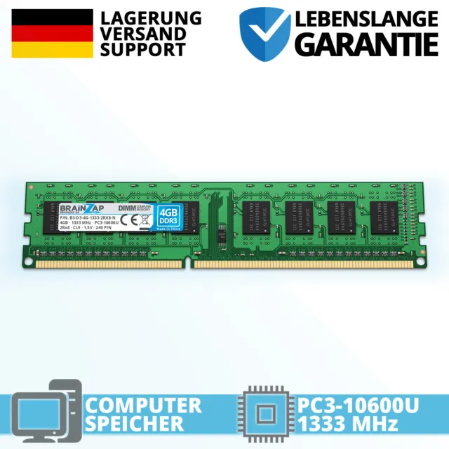4GB DDR3 RAM DIMM UDIMM - PC3-10600U 2Rx8 - 1333 MHz 1.5V Arbeitsspeicher NEU