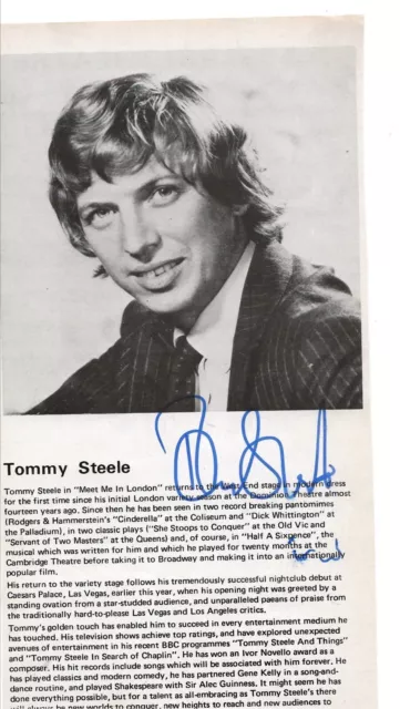 Tommy STEELE-"Singing The Blues" etc Great Singer/Entertainer -signed bio page