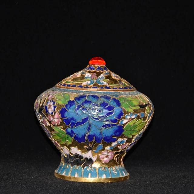 Red copper cloisonne silk peony flower Jiang Jun jar decoration