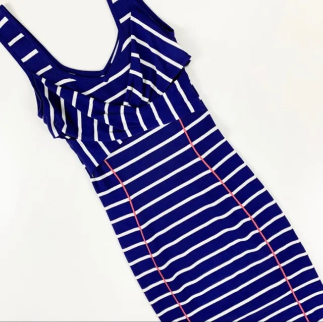 Jessica Simpson bodycon navy & white striped dress with a pop of pink. Size S