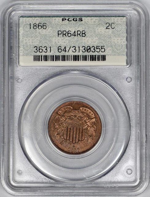 1866 Shield Two Cent 2c Piece PCGS PR64RB OGH "Doily" Holder
