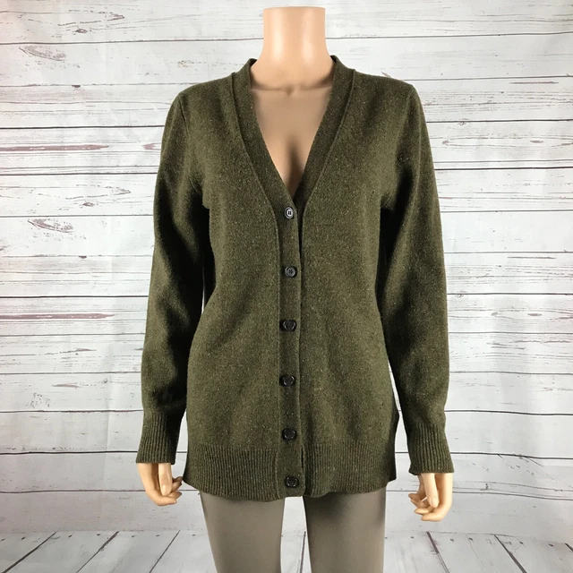 J.CREW Women's Donegal Merino Wool Cardigan in Olive Green MEDIUM