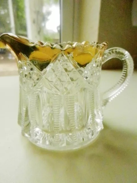 ANTIQUE-EAPG 1903 Ladders & Diamonds Creamer w/Gold Trim-Tarentum-Duncan Miller