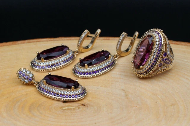 Améthyste Mesdames ensemble fait à la main pour femme sertie de bague en...